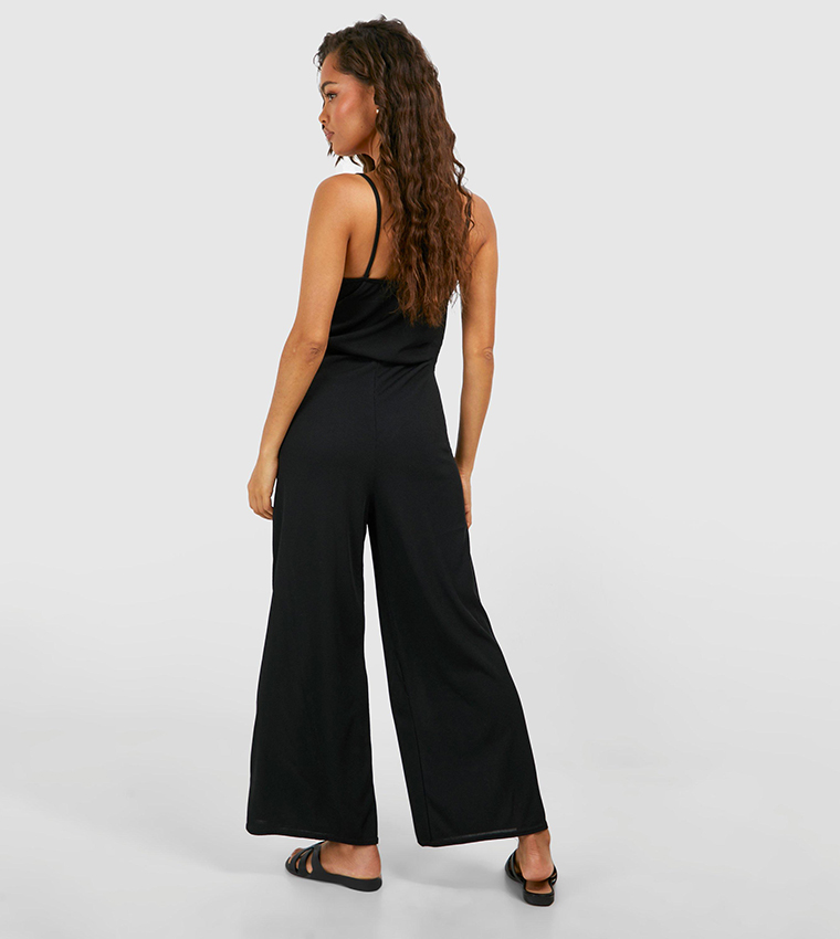 Black ribbed culotte jumpsuit online