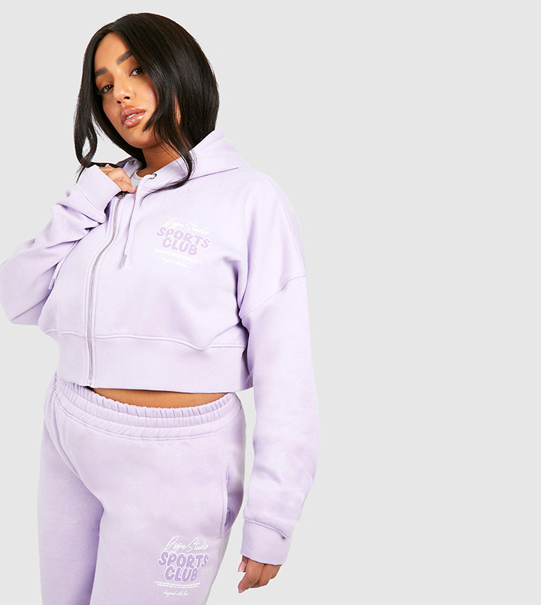 Buy Boohoo Design Studio Sports Club Slogan Cropped Hoodie In Purple 6thStreet Kuwait