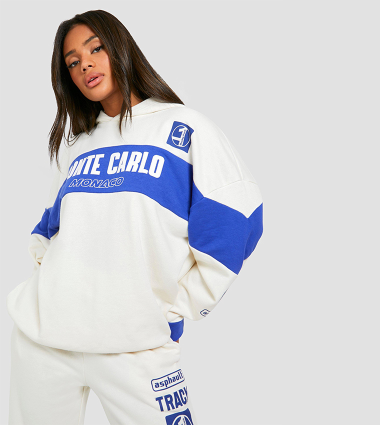 Buy Boohoo Monte Carlo Slogan Color Block Oversized Hoodie In White 6thStreet UAE