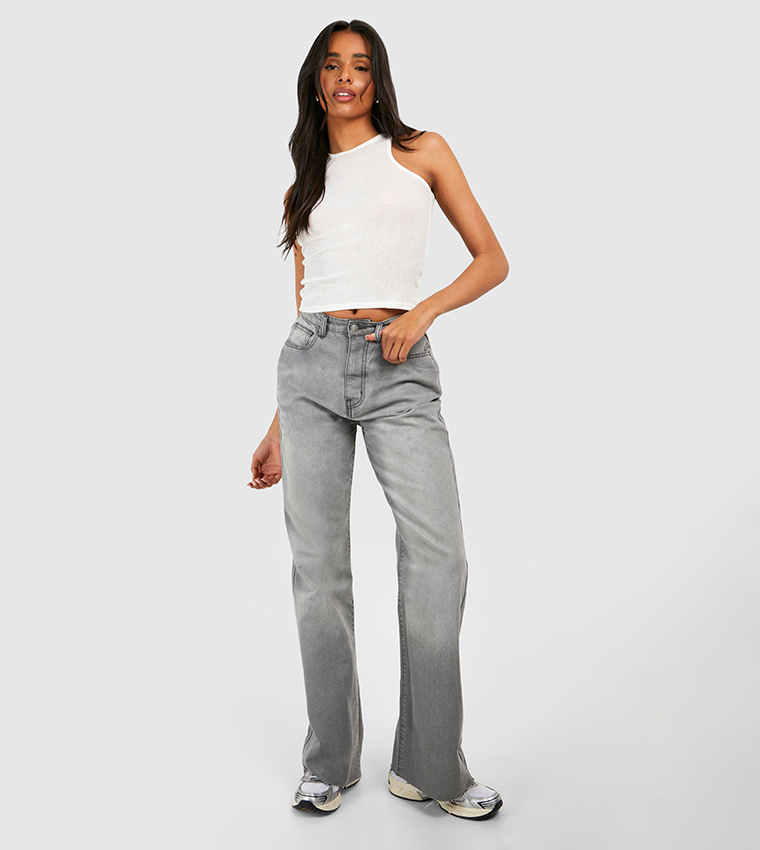 Tall Raw Fray Hem Straight Fit Jeans
