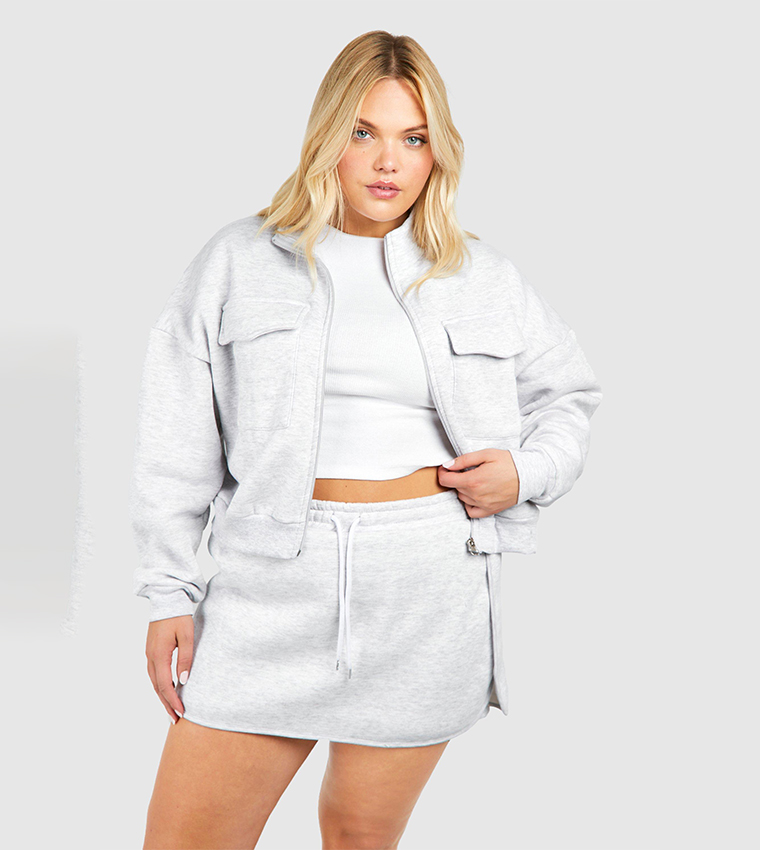 Buy Boohoo Plus Zippered Skort Tracksuit Set In Grey 6thStreet Qatar
