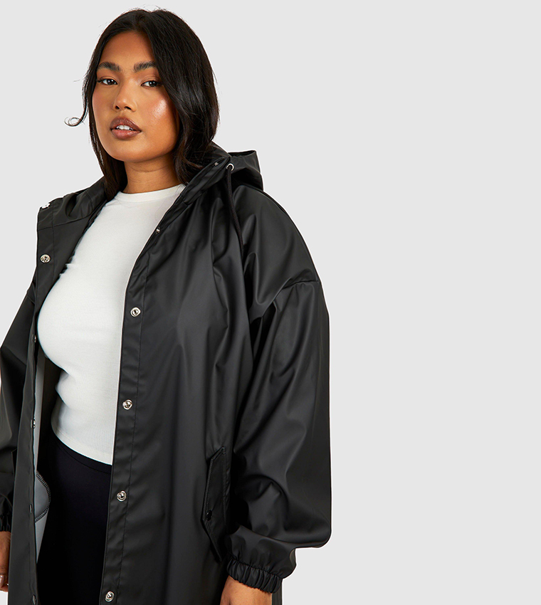 Buy Boohoo Curve Midaxi Hooded Mac Jacket In Black 6thStreet Kuwait