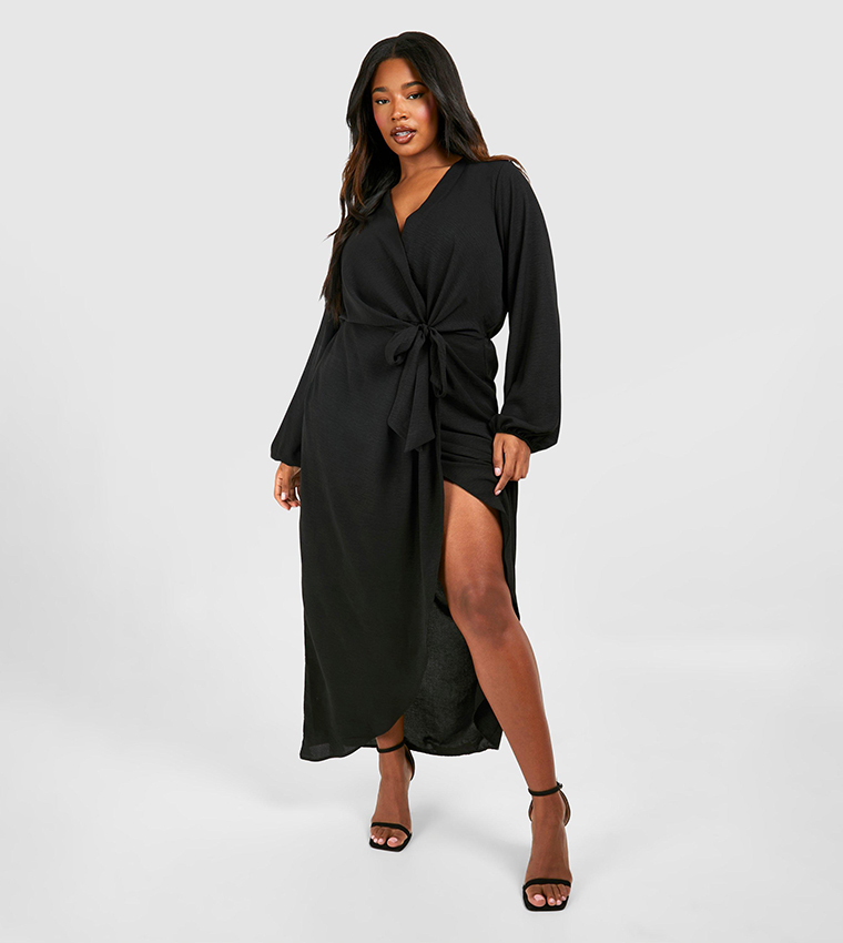Textured Satin Tie Detail Maxi Dress