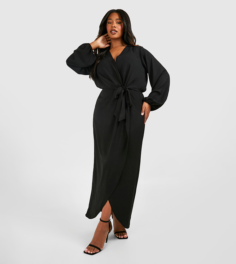 Textured Satin Tie Detail Maxi Dress