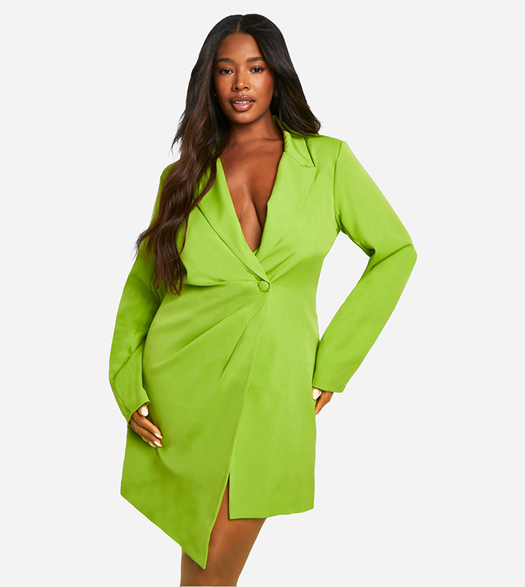 Buy Boohoo Curve Woven Drape Detail Blazer Dress In Green 6thStreet Oman