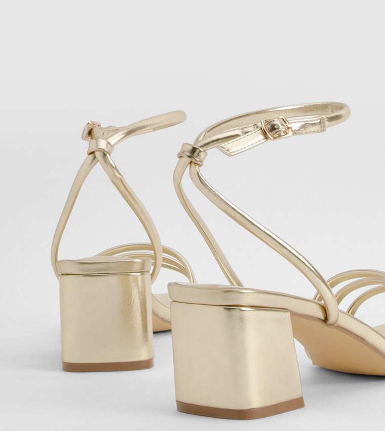 Square Toe Triple Strap Low Block Heel Sandals