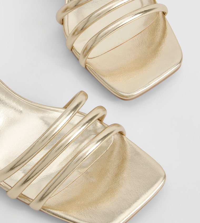 Square Toe Triple Strap Low Block Heel Sandals