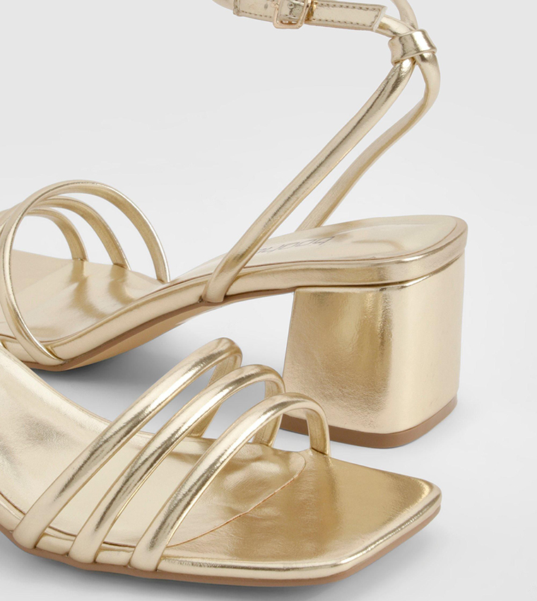 Square Toe Triple Strap Low Block Heel Sandals