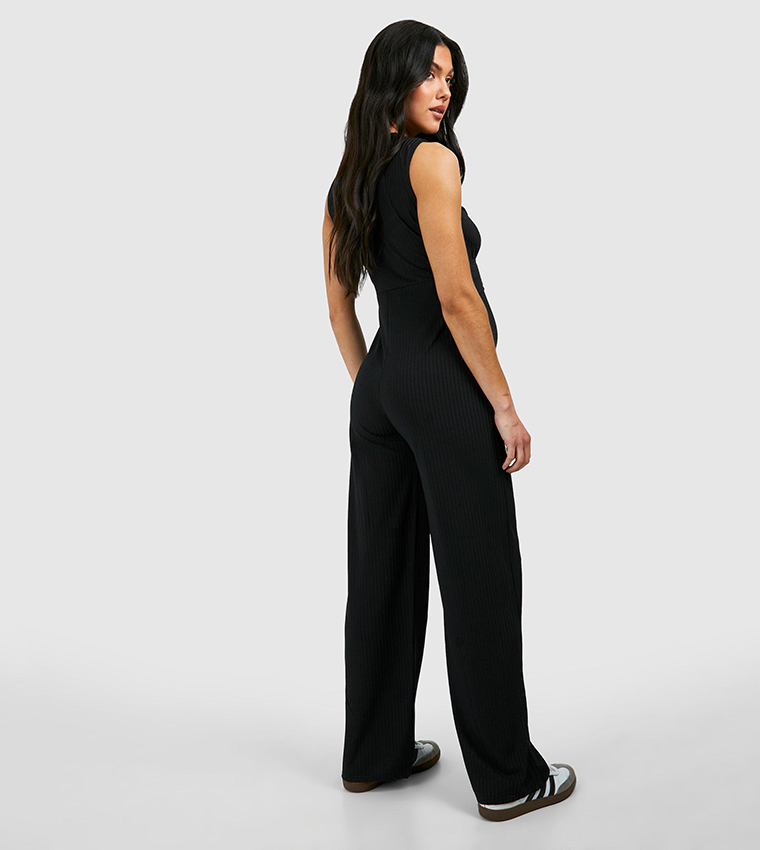 Buy Boohoo Ribbed Sleeveless Knot Detail Maternity Lounge Jumpsuit In Black 6thStreet Kuwait