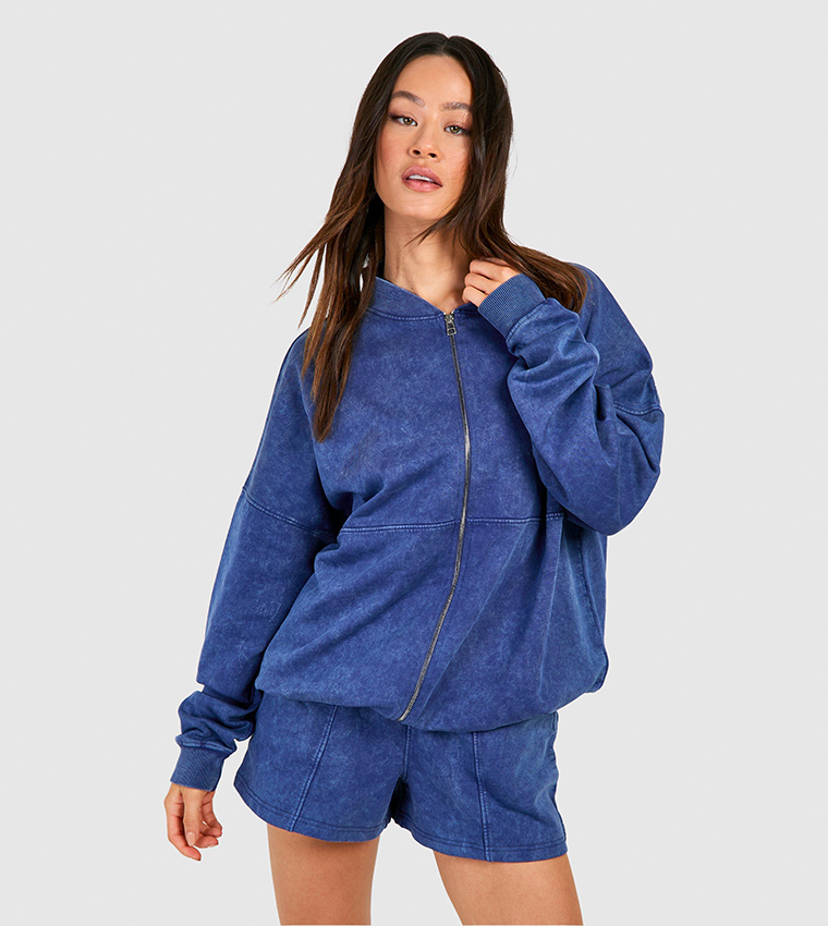 Tall Acid Wash Bomber Shorts Tracksuit