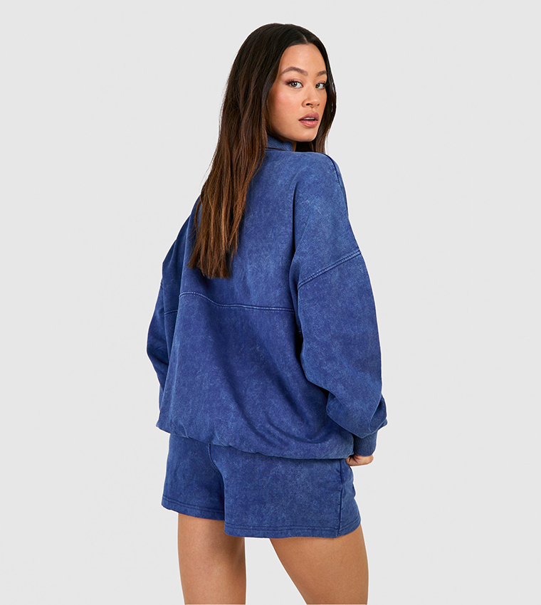 Tall Acid Wash Bomber Shorts Tracksuit