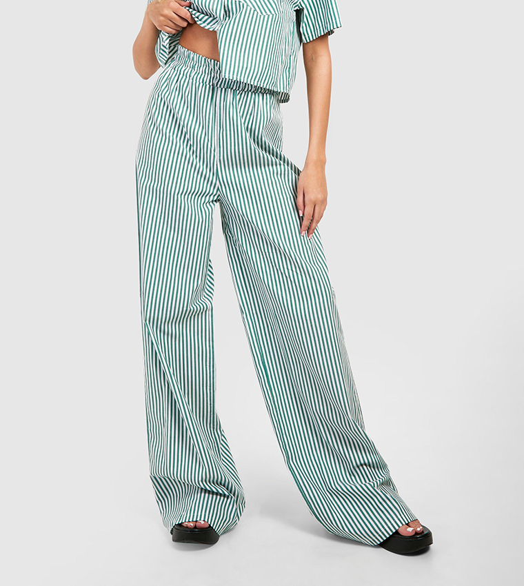 Buy Boohoo Tall Woven Pinstripe Wide Leg Trousers In Green 6thStreet UAE