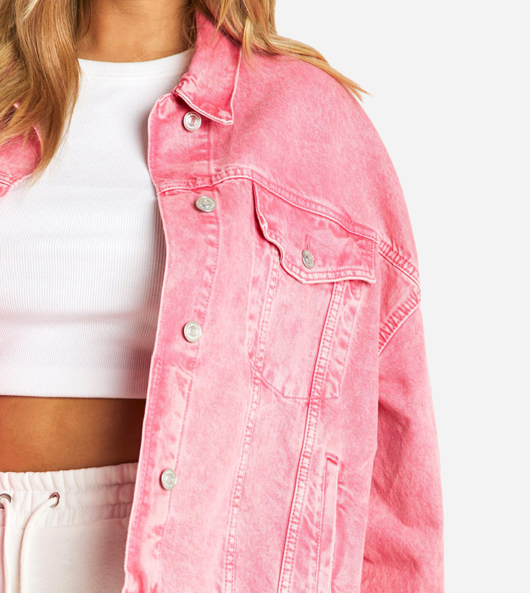 Buy Boohoo Curve Acid Wash Denim Jacket In Pink 6thStreet Bahrain