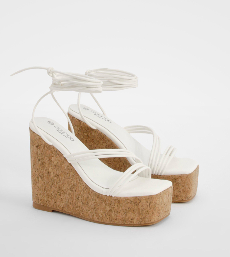 Lace up white wedges hotsell