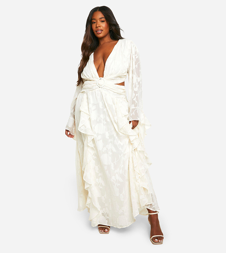 Textured Cut-Out Detail Maxi Dress