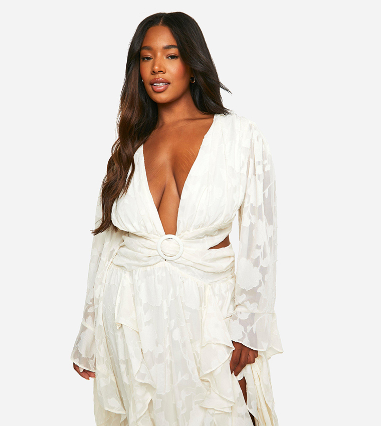 Textured Cut-Out Detail Maxi Dress