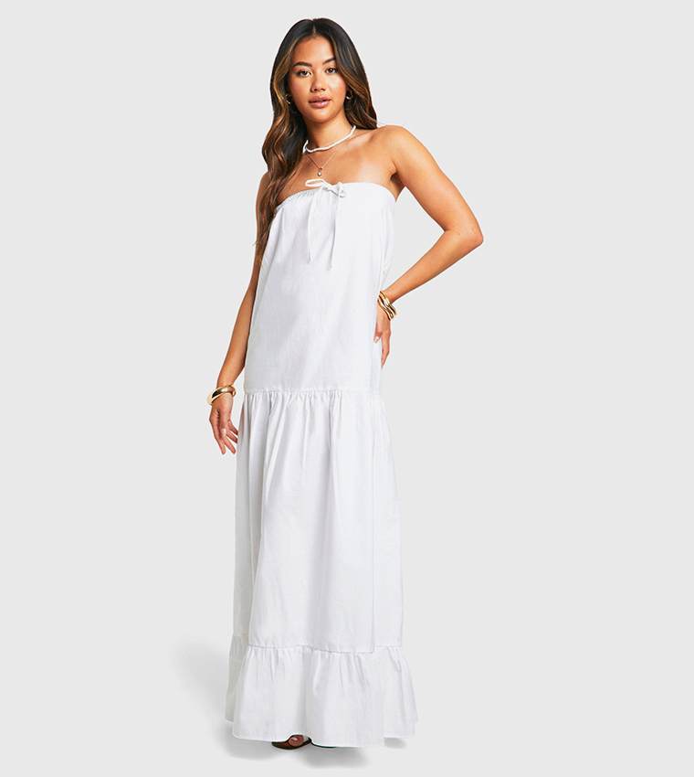 Cotton Poplin Bandeau Volume Maxi Dress