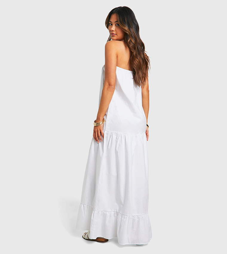 Cotton Poplin Bandeau Volume Maxi Dress