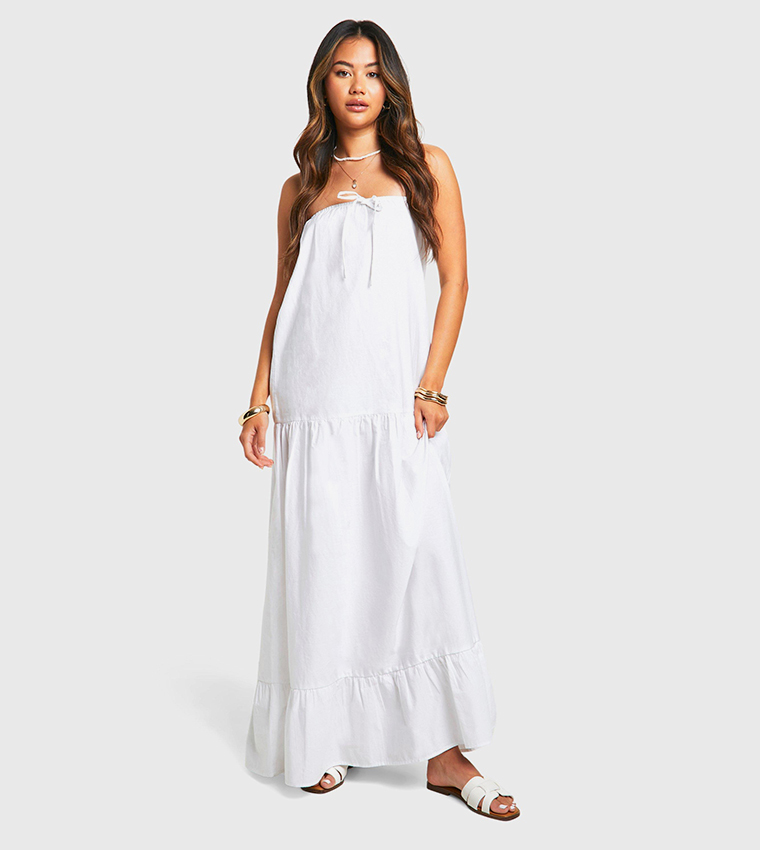 Cotton Poplin Bandeau Volume Maxi Dress