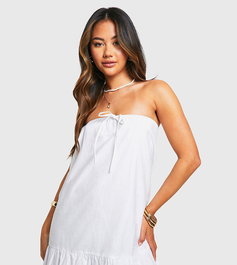 Cotton Poplin Bandeau Volume Maxi Dress