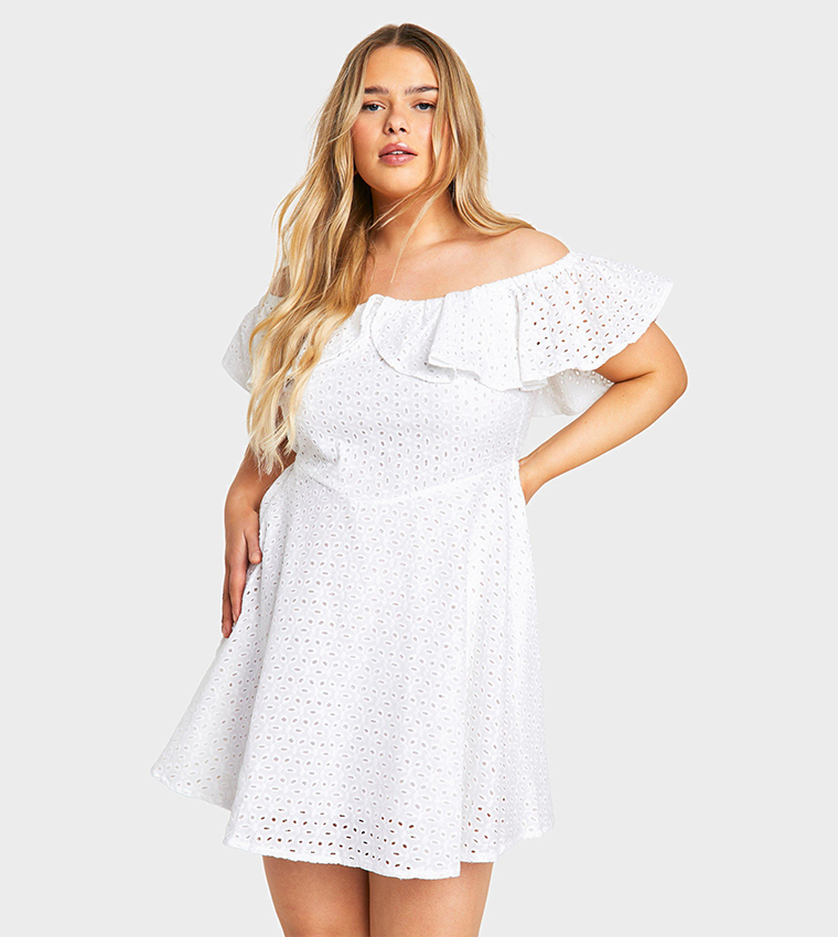 plus size boohoo white skater dress