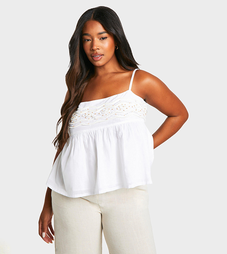 Plus Bead Embellished Peplum Crop Top