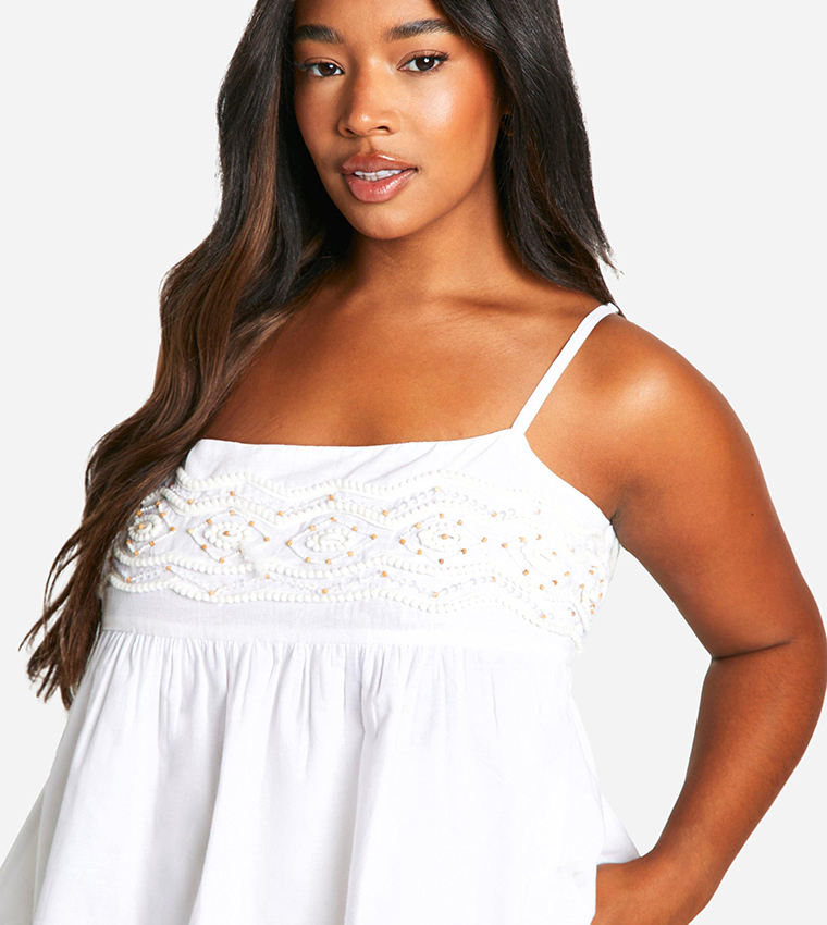 Plus Bead Embellished Peplum Crop Top