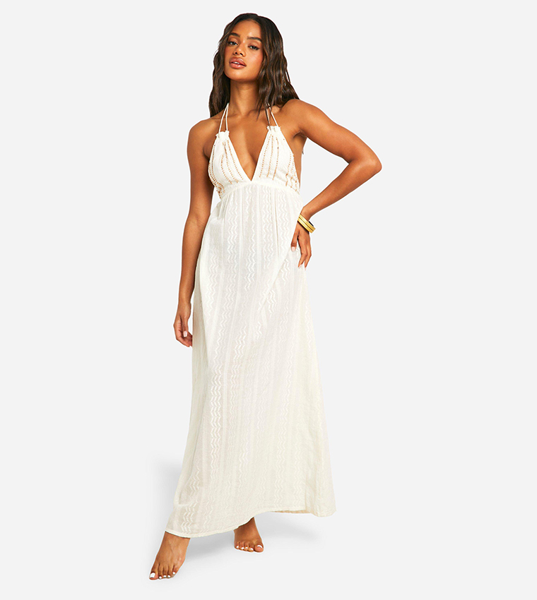 Buy Boohoo Beaded Tassel Maxi Beach Dress In Cream 6thStreet Bahrain