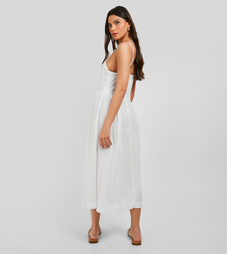 Linen Tie Front Milkmaid Midaxi Dress