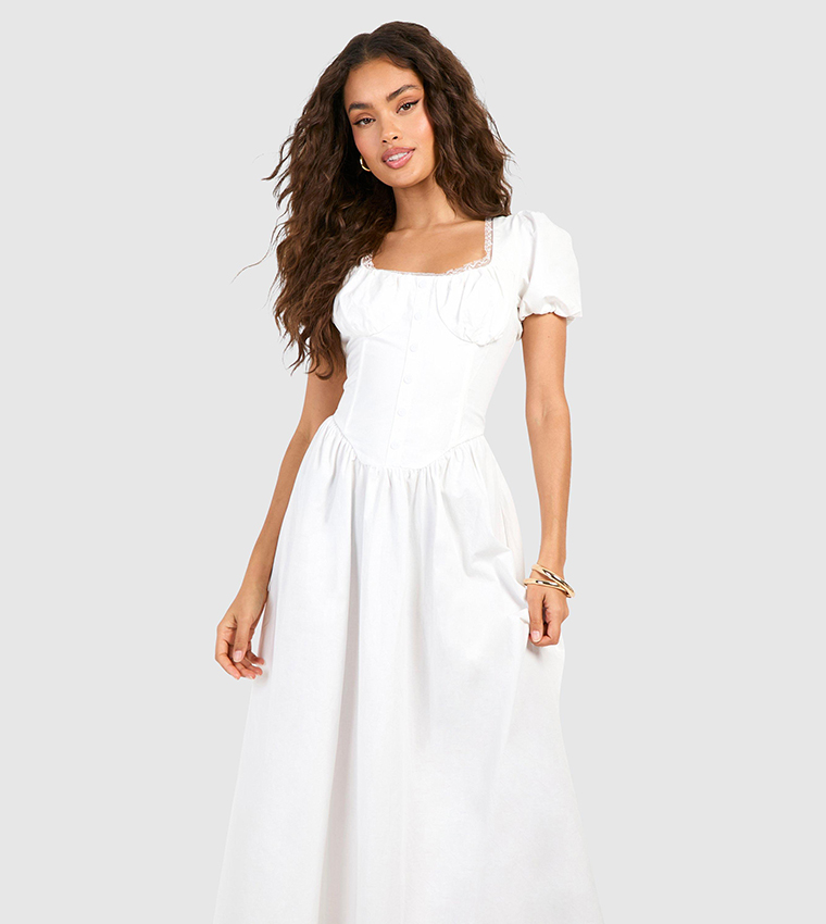 Buy Boohoo Lace Trim Puff Sleeves Maxi Dress In White | 6thStreet Saudi Arabia Buy Boohoo Lace Trim Puff Sleeves Maxi Dress In White | 6thStreet Saudi Arabia