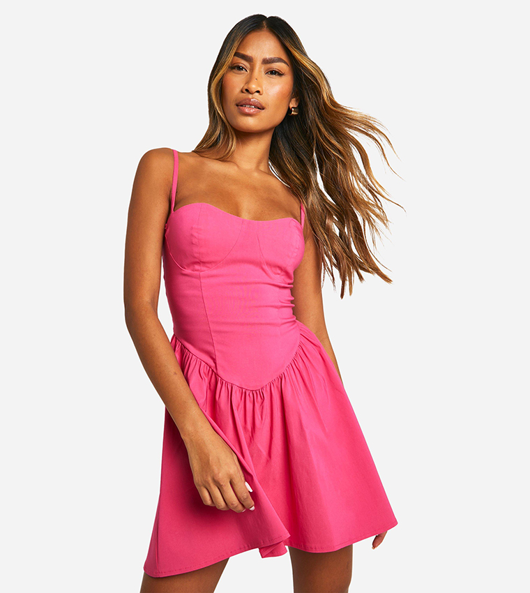 knee length dresses for ladies Pink Milkmaid Shoestring Strap Minidress