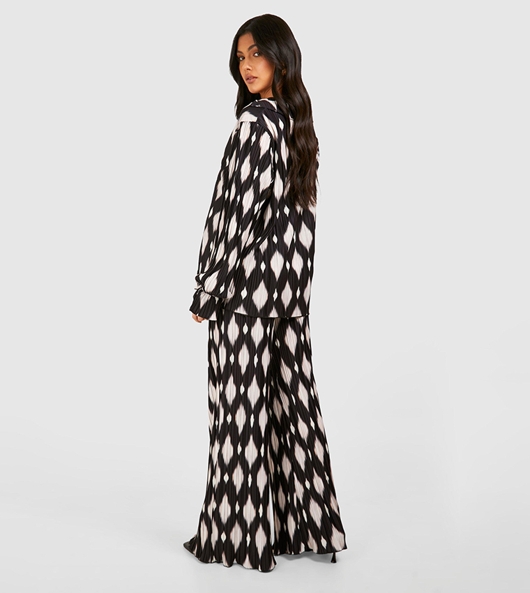 Maternity Printed Plisse Oversized Shirt and Trousers Co-Ord Set