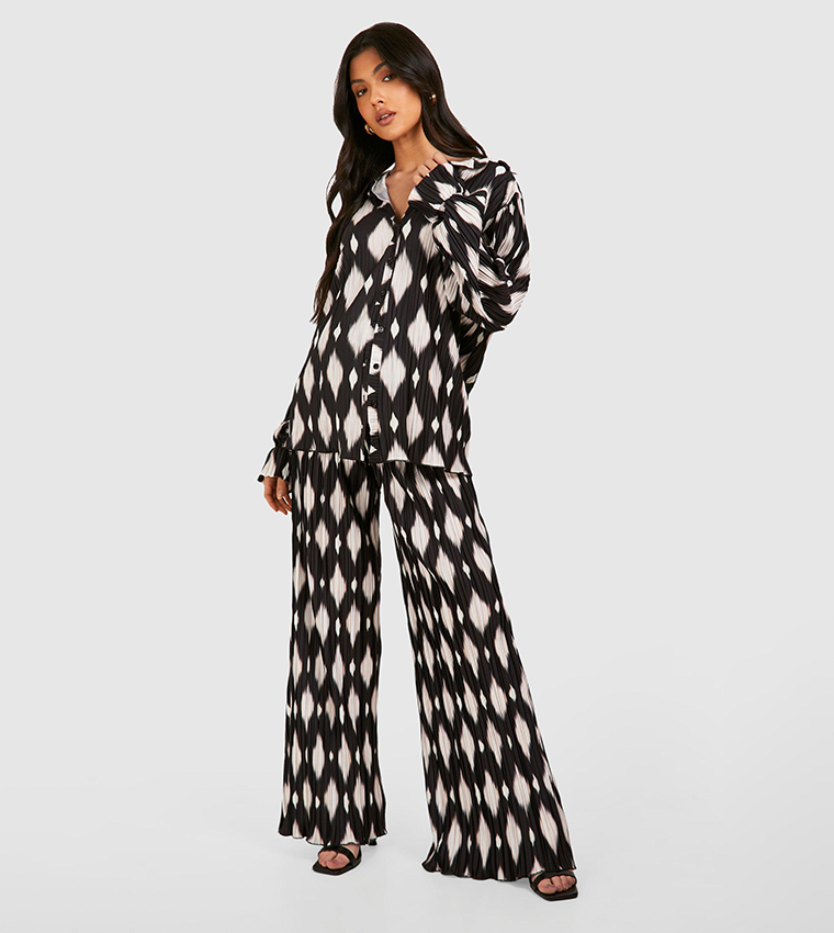 Maternity Printed Plisse Oversized Shirt and Trousers Co-Ord Set
