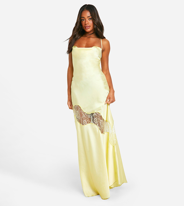 Buy Boohoo Satin Lace Mix Maxi Dress In Yellow | 6thStreet UAE