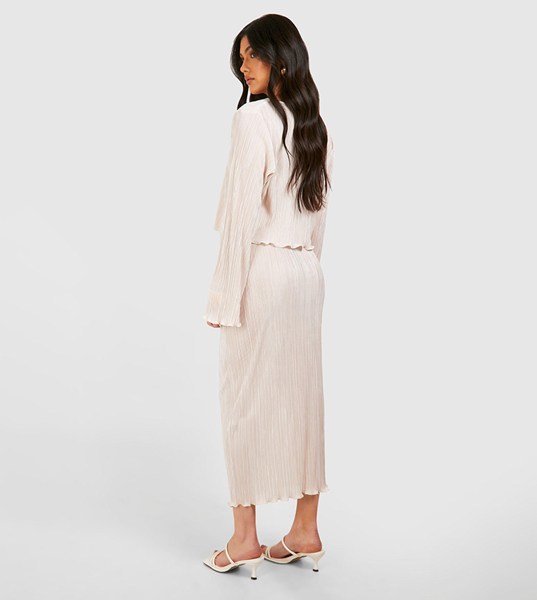 Maternity Plisse Flared Sleeves Top and Midaxi Skirt Co-Ord Set