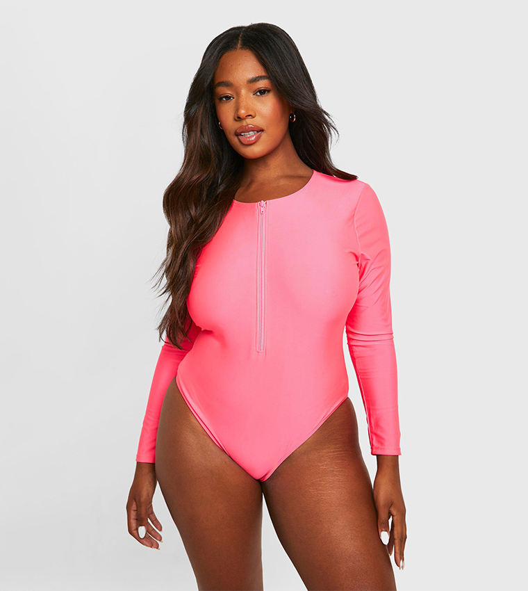 Buy Boohoo Long Sleeves Rash Guard Swimsuit In Pink 6thStreet Bahrain