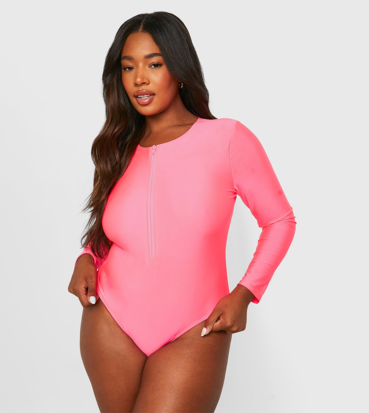 Buy Boohoo Long Sleeves Rash Guard Swimsuit In Pink 6thStreet Bahrain