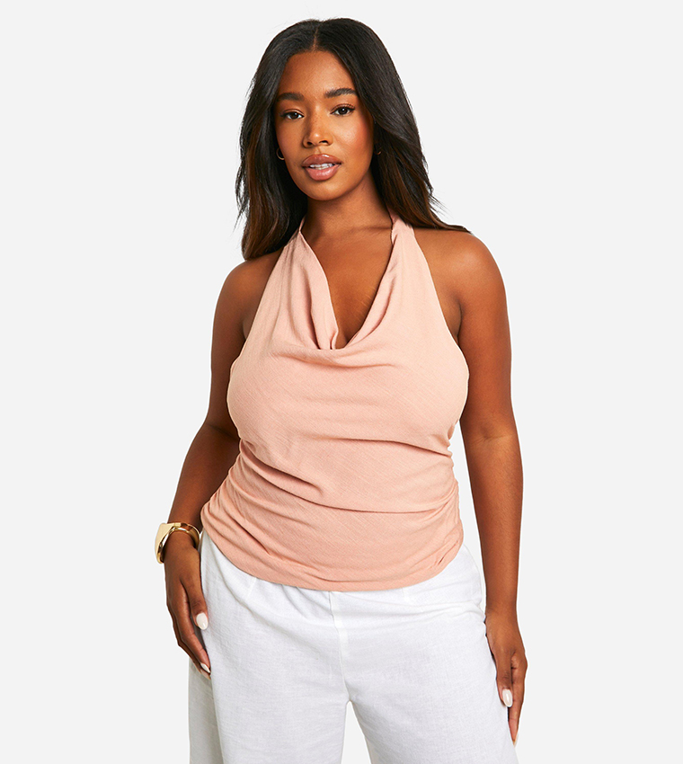 Plus Linen Tie Halterneck Top