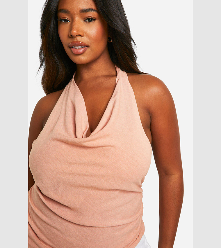 Plus Linen Tie Halterneck Top