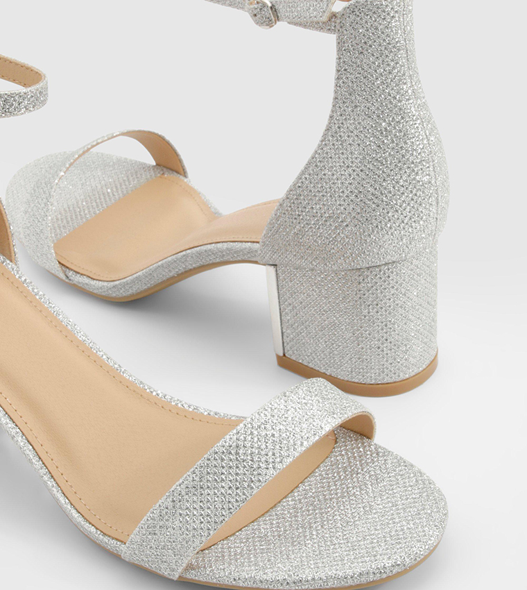 Buy Boohoo Shimmer Part Low Block Heel In Silver 6thStreet UAE