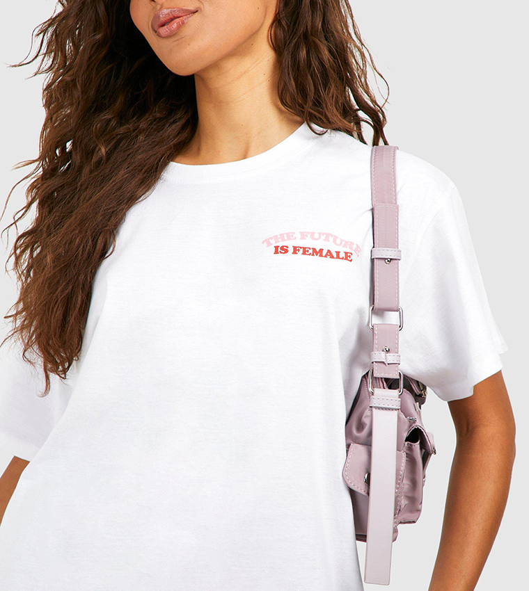 Buy Boohoo The Future Is Female Pocket Print Cotton Oversized T