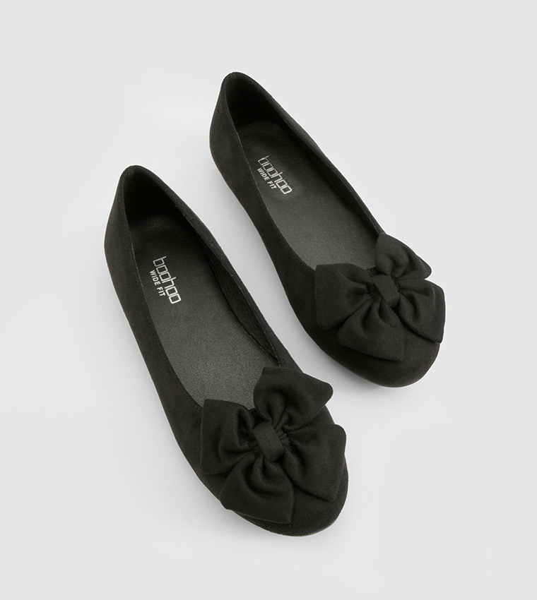 Wide Fit Bow Detail Round Toe Ballerinas