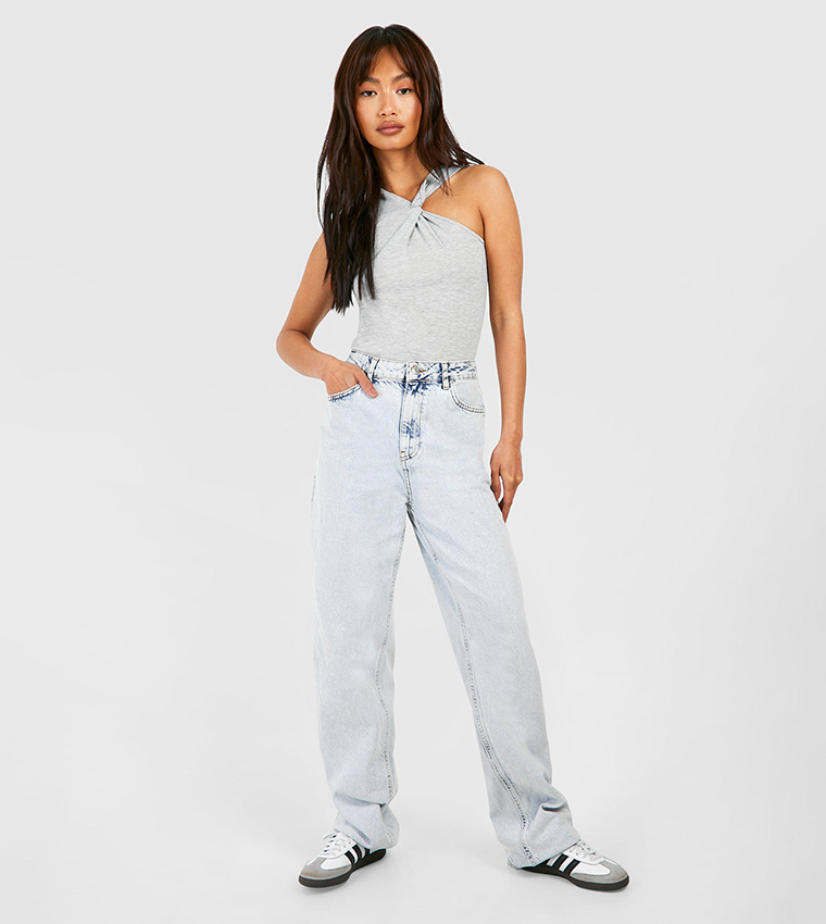 Twist Racer Neck Sleeveless Marl Bodysuit Top