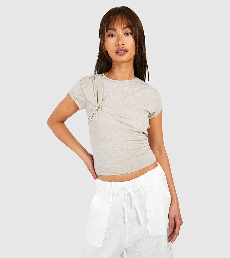 Twist Detail Cap Sleeves Jean Grazer Marl Top