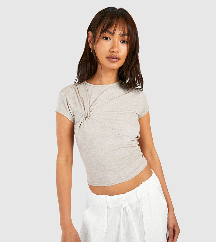 Twist Detail Cap Sleeves Jean Grazer Marl Top