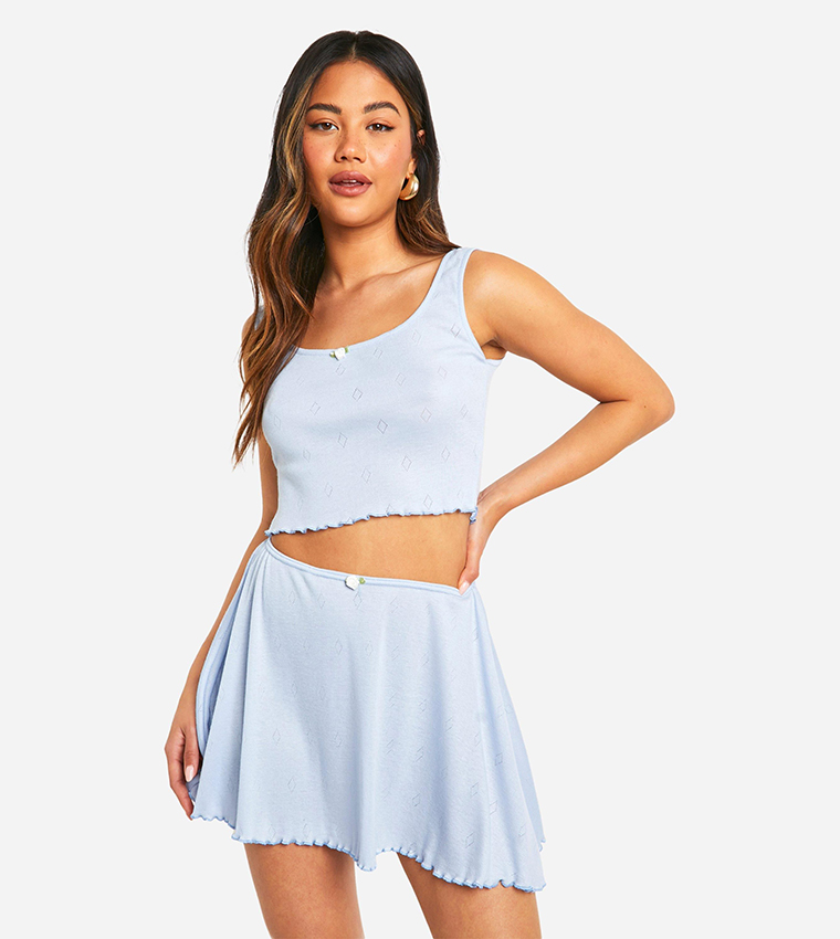 Pointelle Rose Detail Flippy Mini Skirt