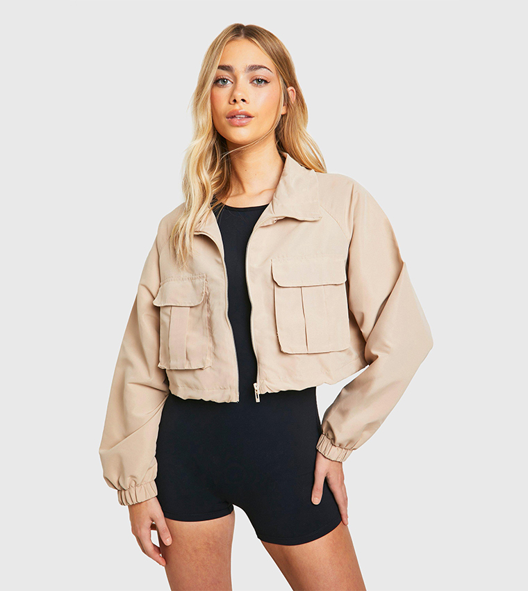 Buy Boohoo Pocket Detail Crop Jacket In Beige | 6thStreet Qatar