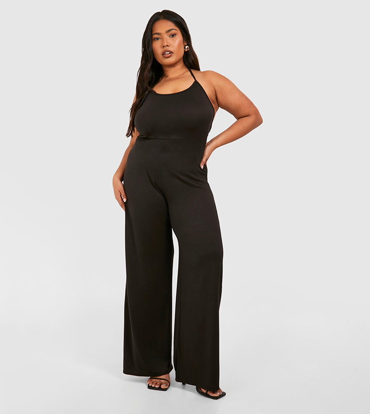 Plus Tie Low Back Beach Jumpsuit