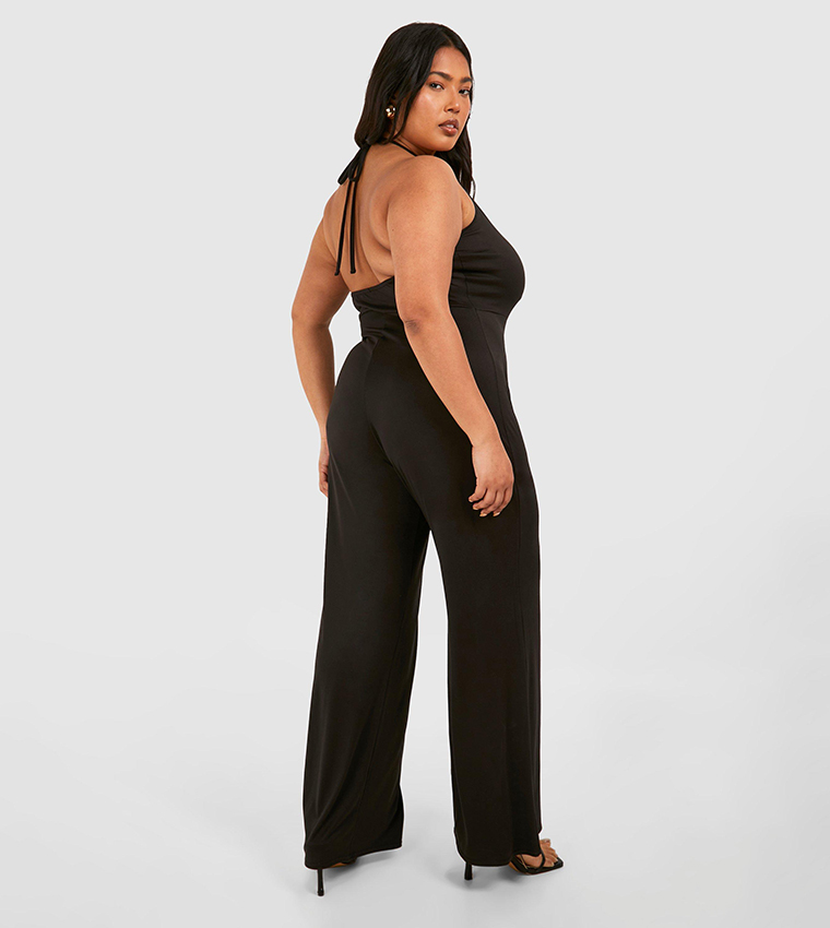 Plus Tie Low Back Beach Jumpsuit
