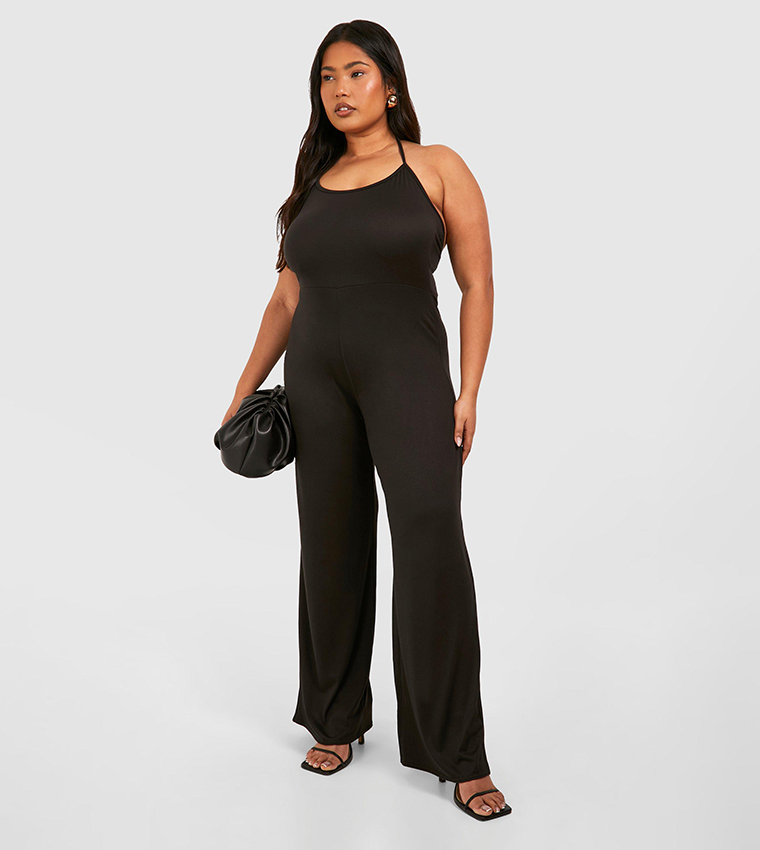 Plus Tie Low Back Beach Jumpsuit